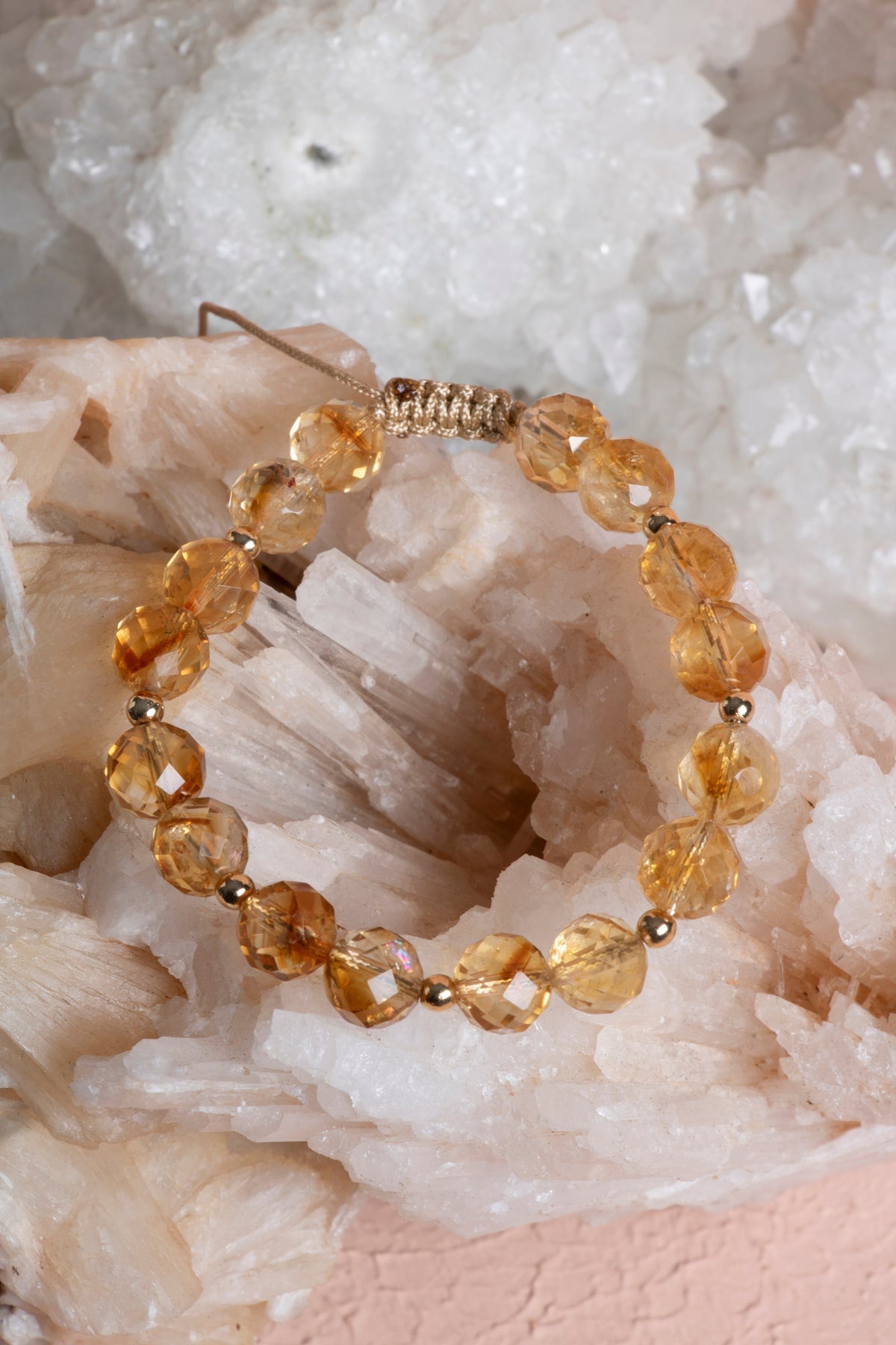 Sertifikalı Sitrin Fasetli Doğal Taş Makrome Bileklik 