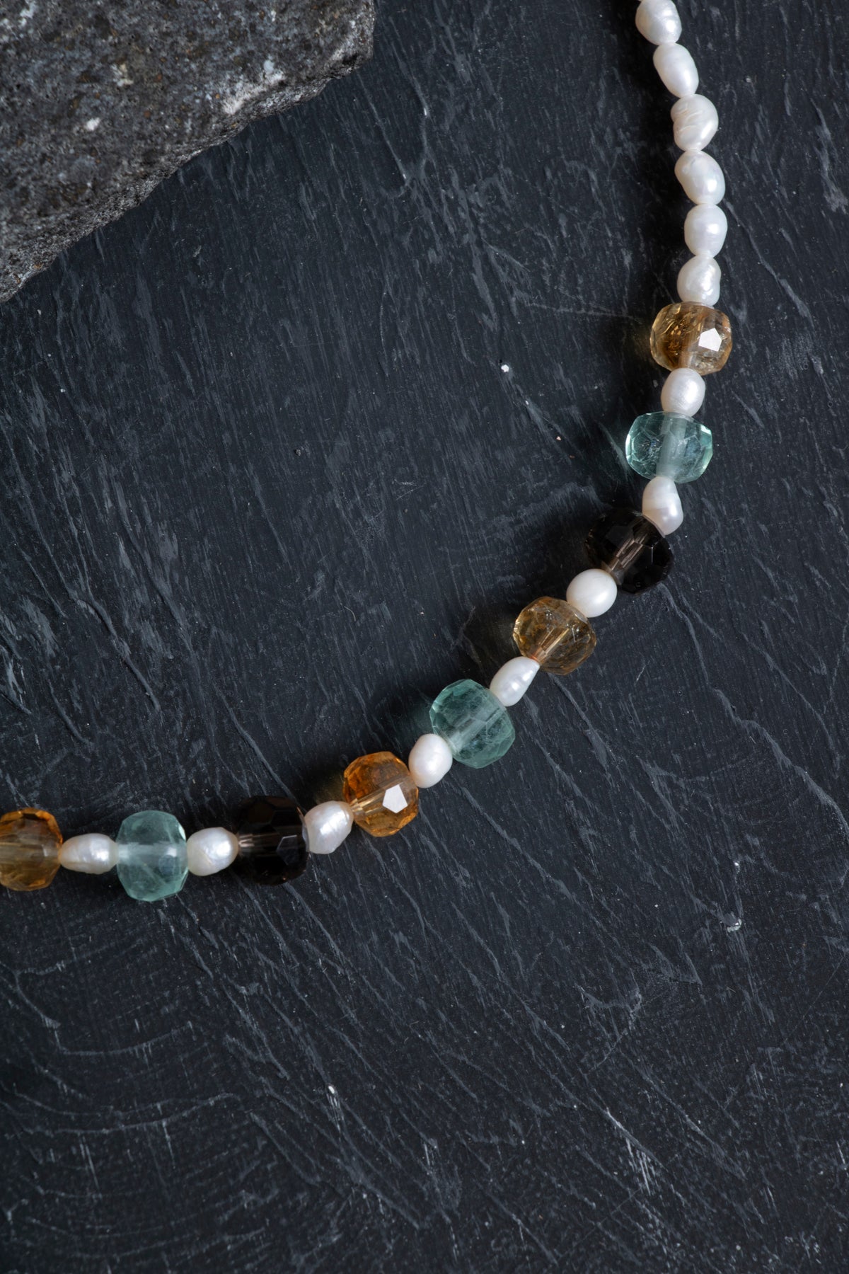 Sertifikalı Sitrin Florit İnci Dumanlı Kuvars Doğal Taş Kolye