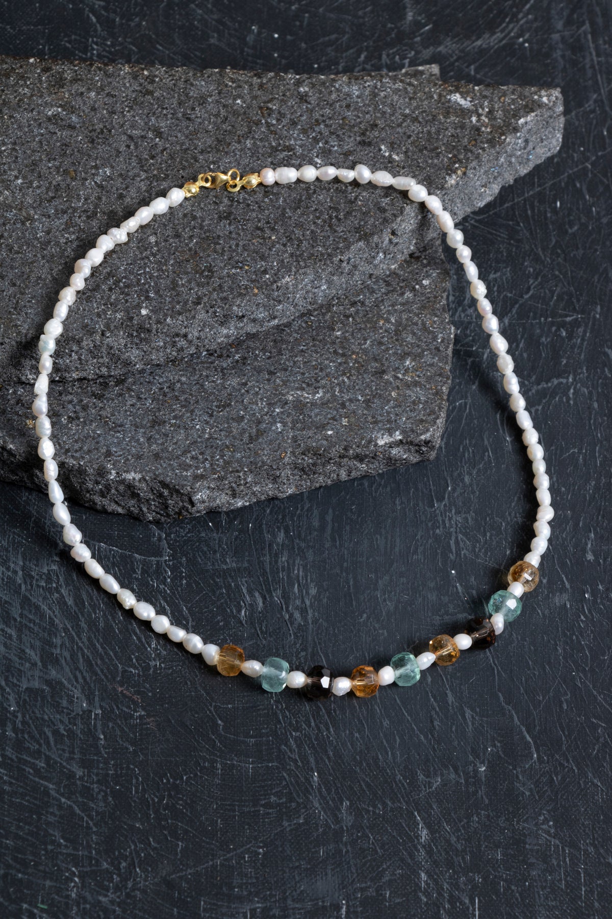 Sertifikalı Sitrin Florit İnci Dumanlı Kuvars Doğal Taş Kolye