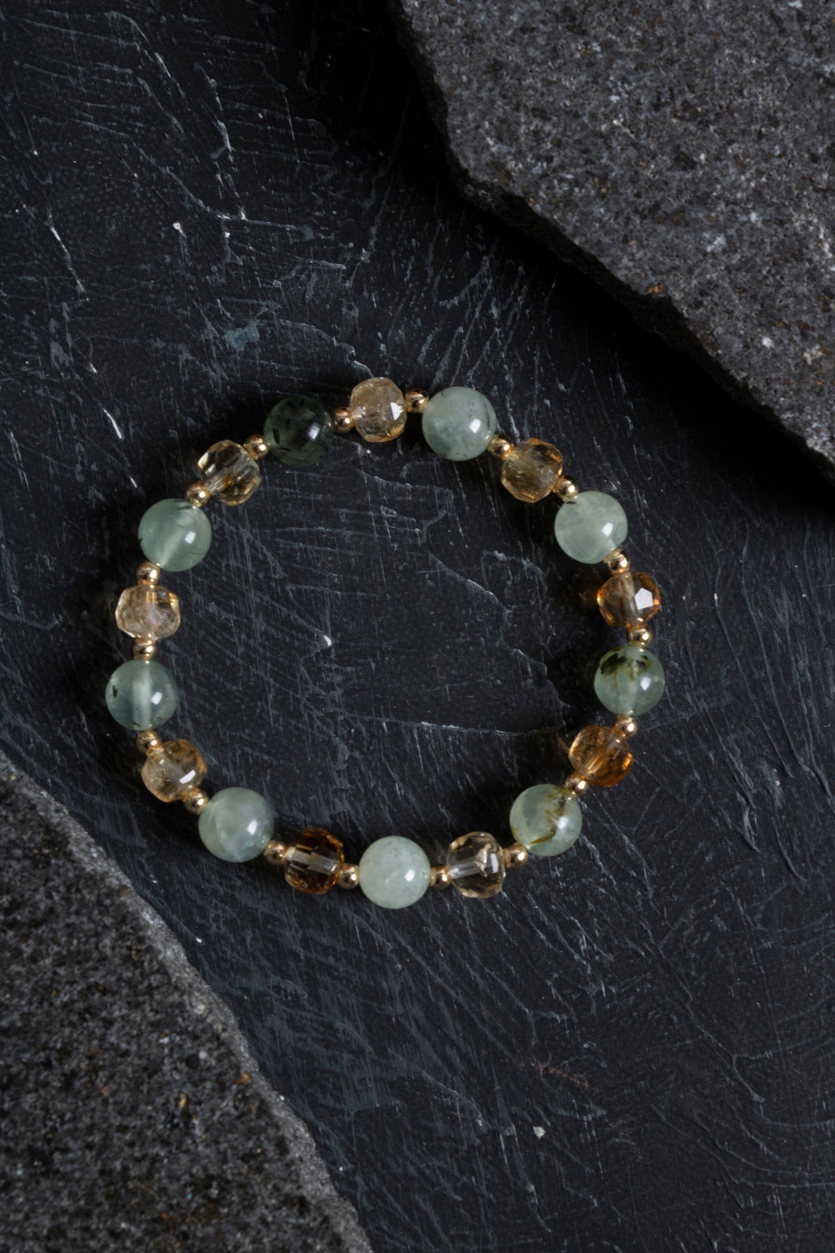 Sertifikalı Sitrin ve Prehnit Doğaltaş Bileklik