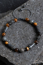 Sertifikalı Spektrolit, Kaplan Gözü, Labradorit, Hematit Gümüş Aparat Doğal Taş Makrome Bileklik