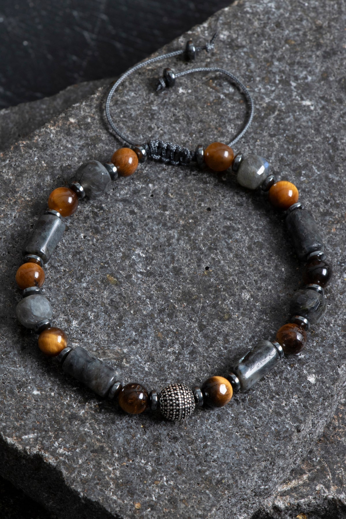 Sertifikalı Spektrolit, Kaplan Gözü, Labradorit, Hematit Gümüş Aparat Doğal Taş Makrome Bileklik