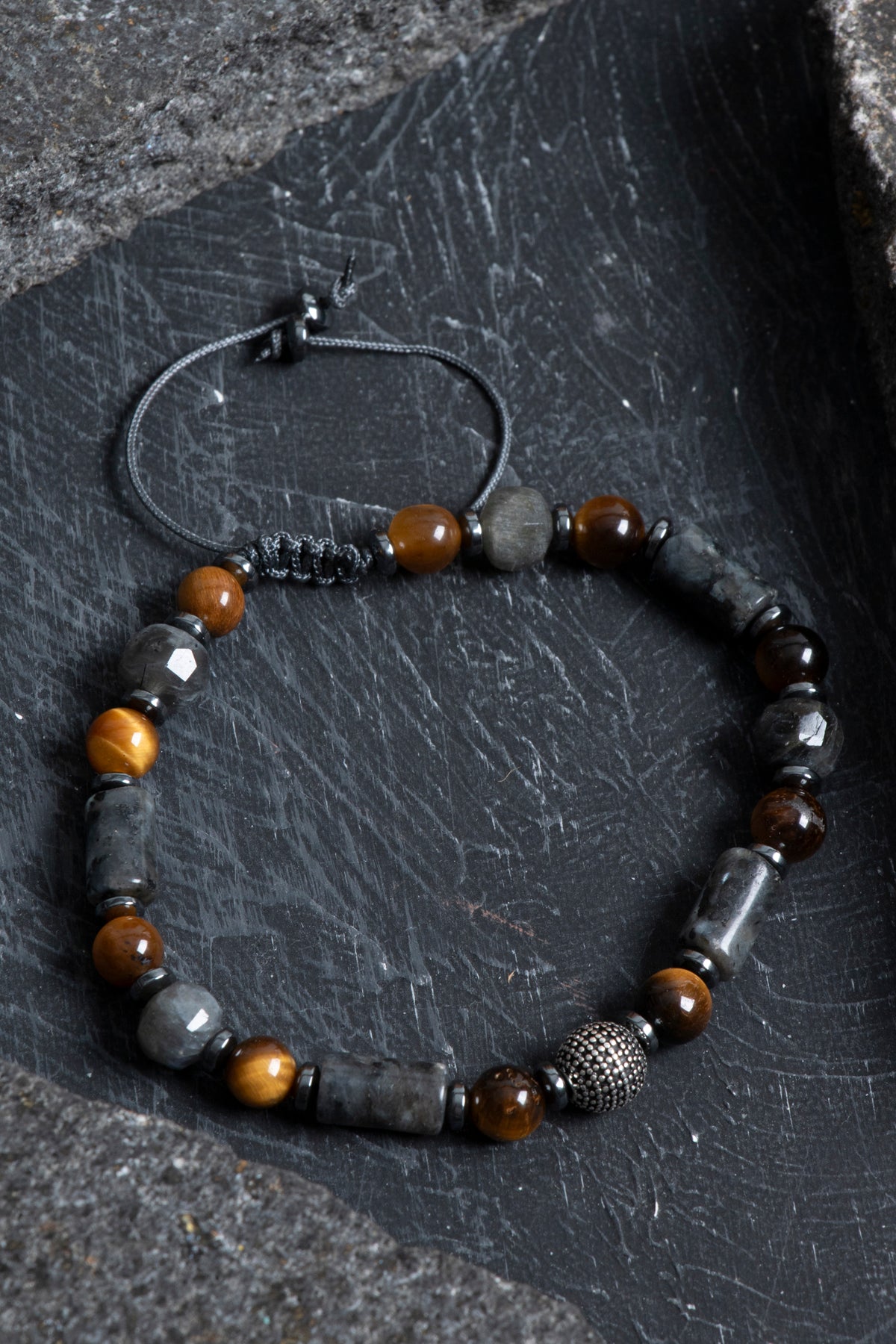 Sertifikalı Spektrolit, Kaplan Gözü, Labradorit, Hematit Gümüş Aparat Doğal Taş Makrome Bileklik