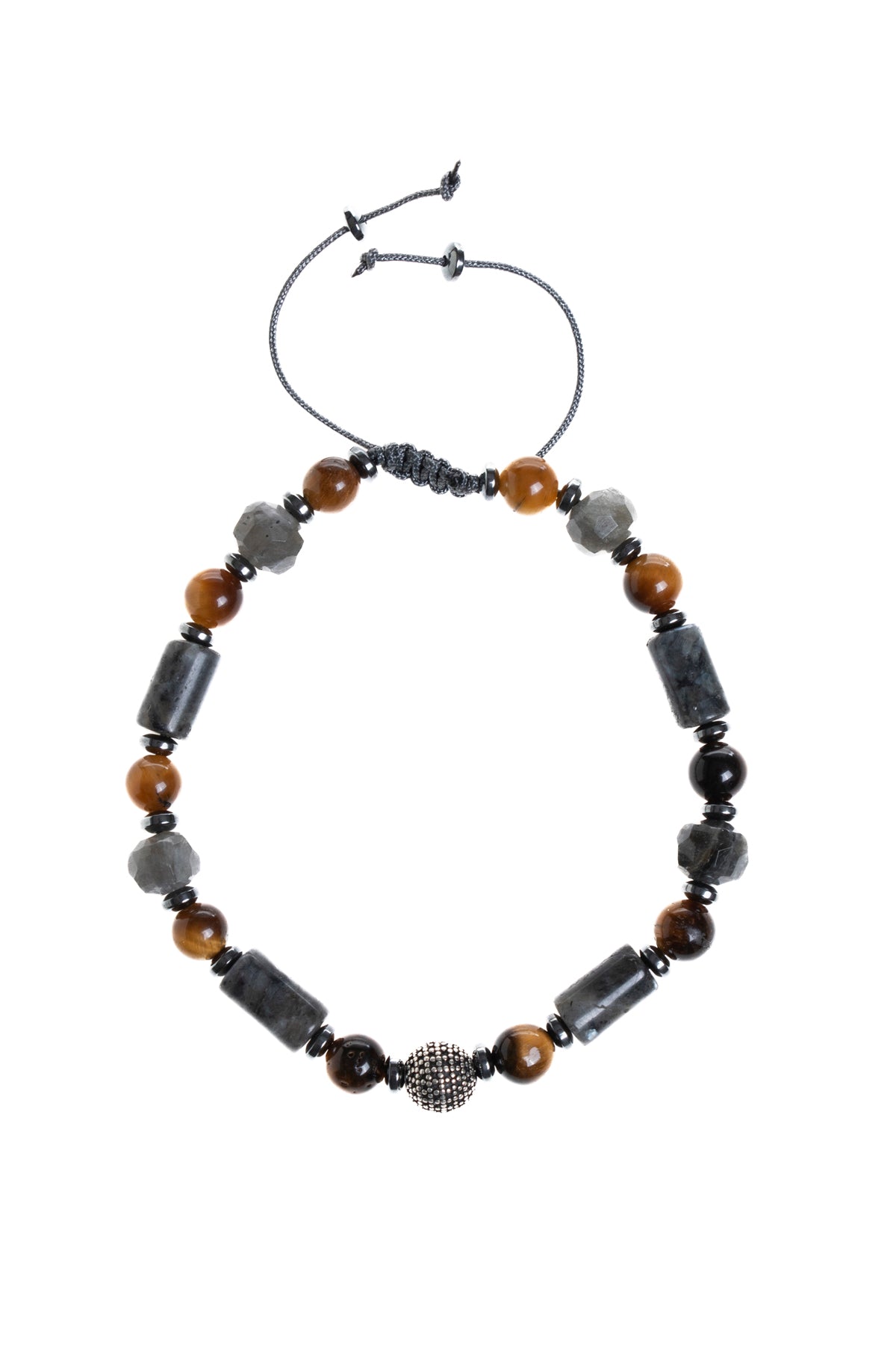 Sertifikalı Spektrolit, Kaplan Gözü, Labradorit, Hematit Gümüş Aparat Doğal Taş Makrome Bileklik