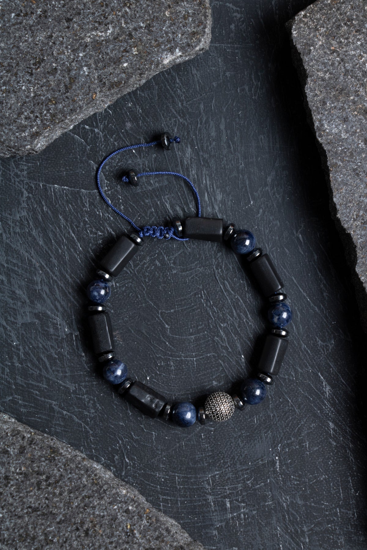 Sertifikalı Şungit, Safir Hematit Gümüş Aparatlı Doğal Taş Bileklik