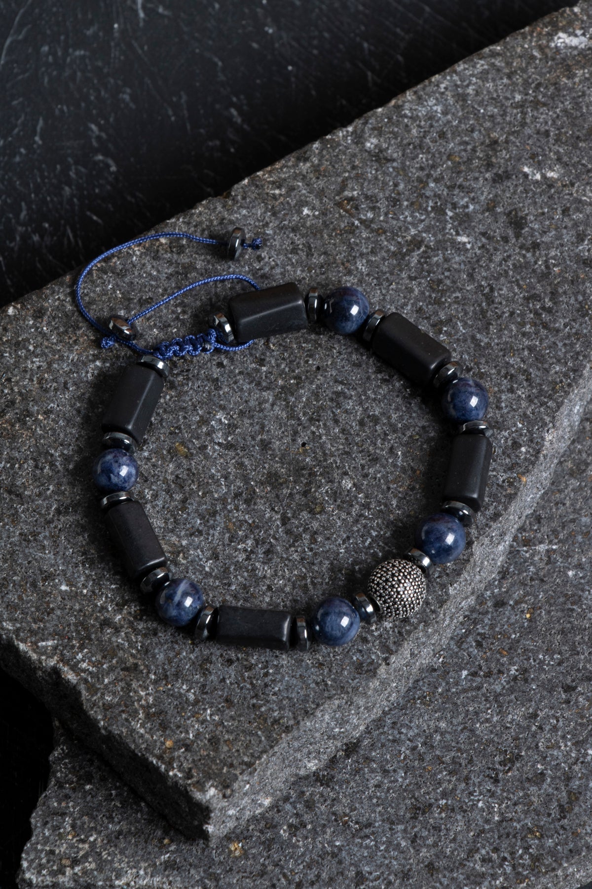 Sertifikalı Şungit, Safir Hematit Gümüş Aparatlı Doğal Taş Bileklik