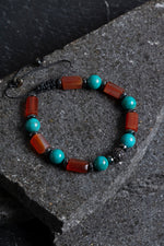 Sertifikalı Turkuaz, Akik, Hematit Zirkon Aparat Makrome Doğal Taş Bileklik