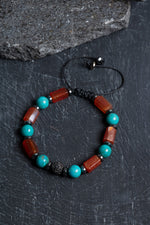 Sertifikalı Turkuaz, Akik, Hematit Zirkon Aparat Makrome Doğal Taş Bileklik