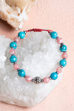 Sertifikalı Turkuaz, Rodokrosit Doğal Taş Makrome Bileklik