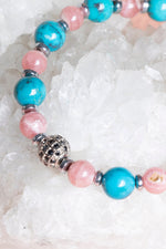 Sertifikalı Turkuaz, Rodokrosit Doğal Taş Makrome Bileklik