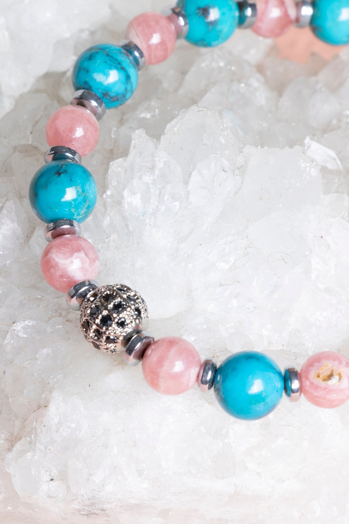 Sertifikalı Turkuaz, Rodokrosit Doğal Taş Makrome Bileklik