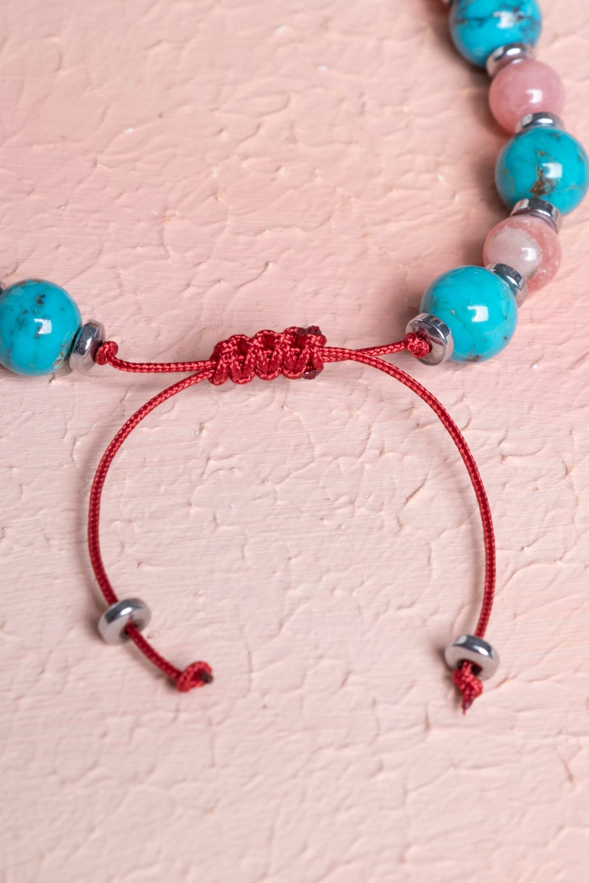 Sertifikalı Turkuaz, Rodokrosit Doğal Taş Makrome Bileklik