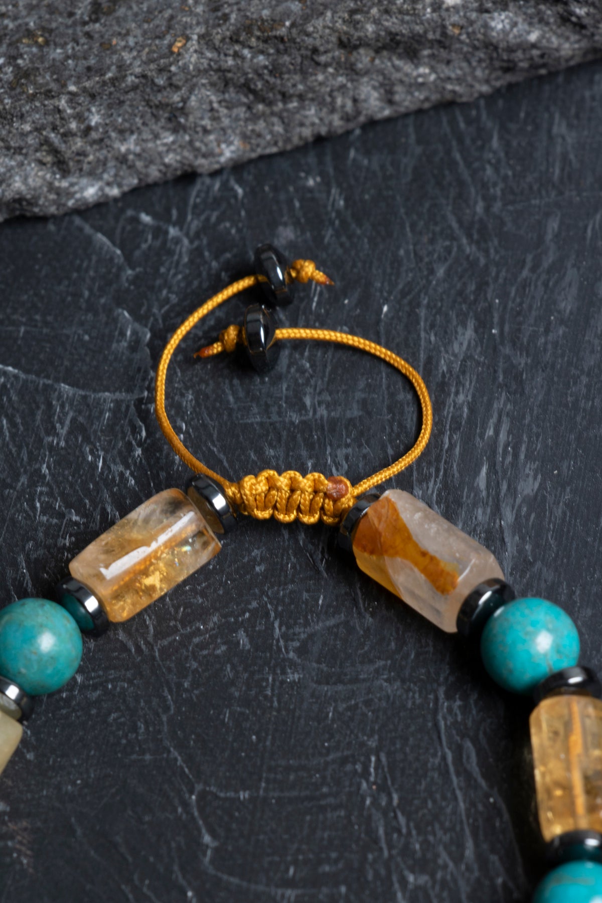 Sertifikalı Turkuaz, Sitrin, Hematit Doğal Taş Makrome Bileklik