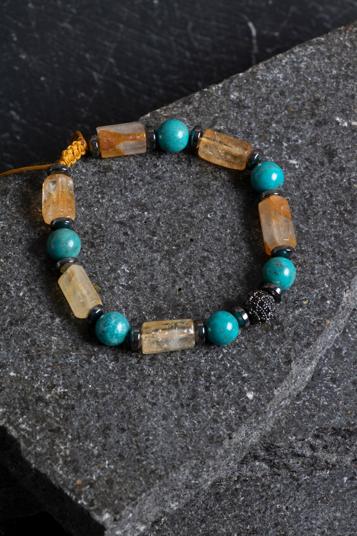 Sertifikalı Turkuaz, Sitrin, Hematit Doğal Taş Makrome Bileklik
