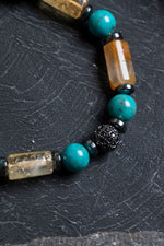 Sertifikalı Turkuaz, Sitrin, Hematit Doğal Taş Makrome Bileklik