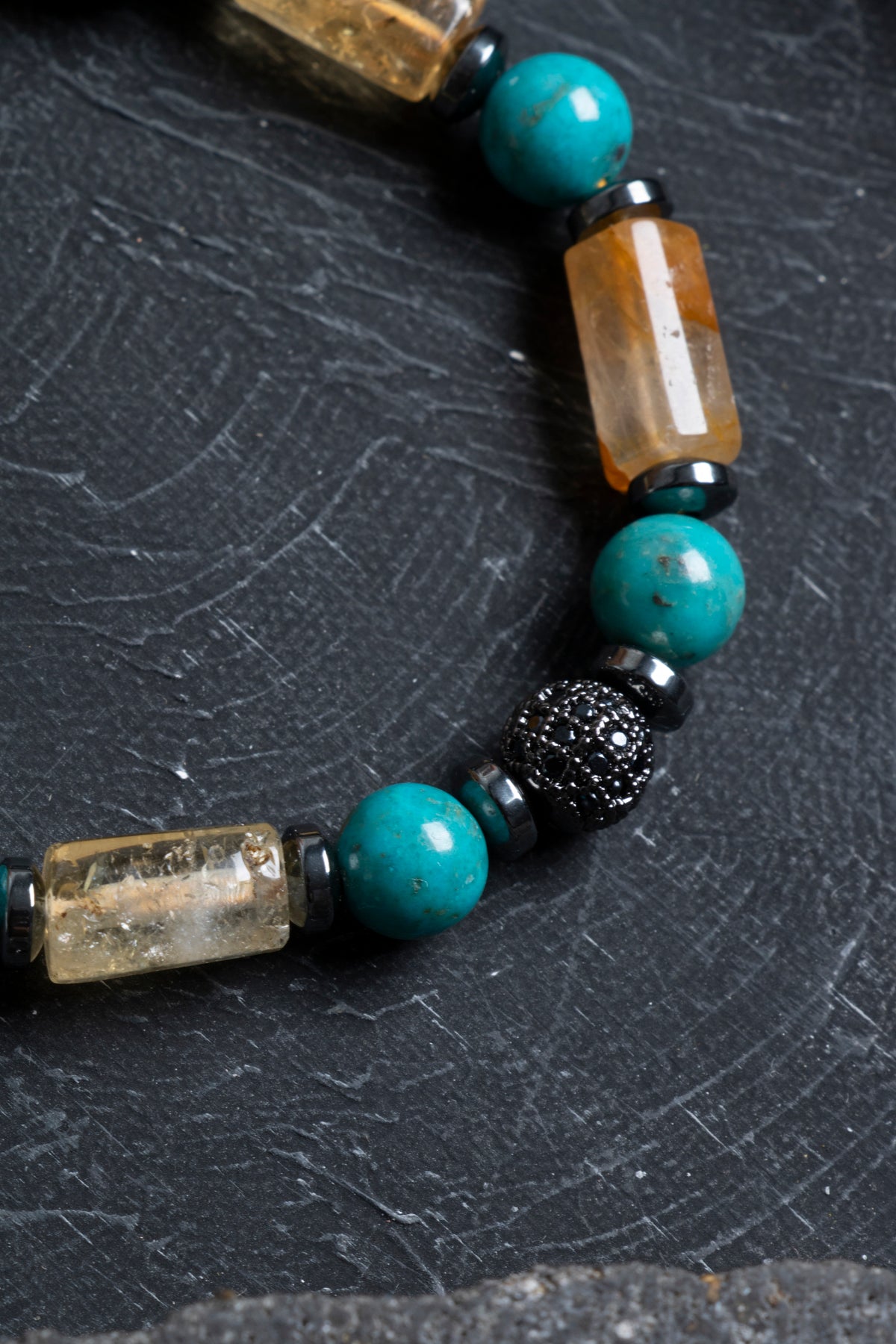 Sertifikalı Turkuaz, Sitrin, Hematit Doğal Taş Makrome Bileklik