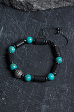 Sertifikalı Turkuaz, Şungit, Hematit Gümüş Aparat Makrome Doğal Taş Bileklik