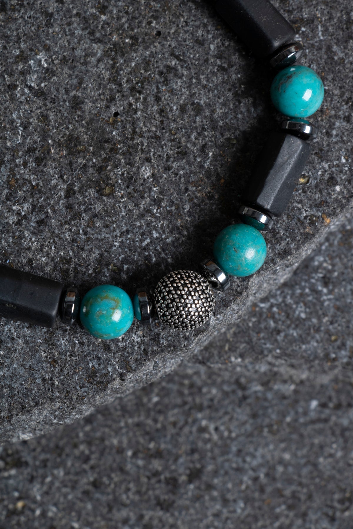 Sertifikalı Turkuaz, Şungit, Hematit Gümüş Aparat Makrome Doğal Taş Bileklik