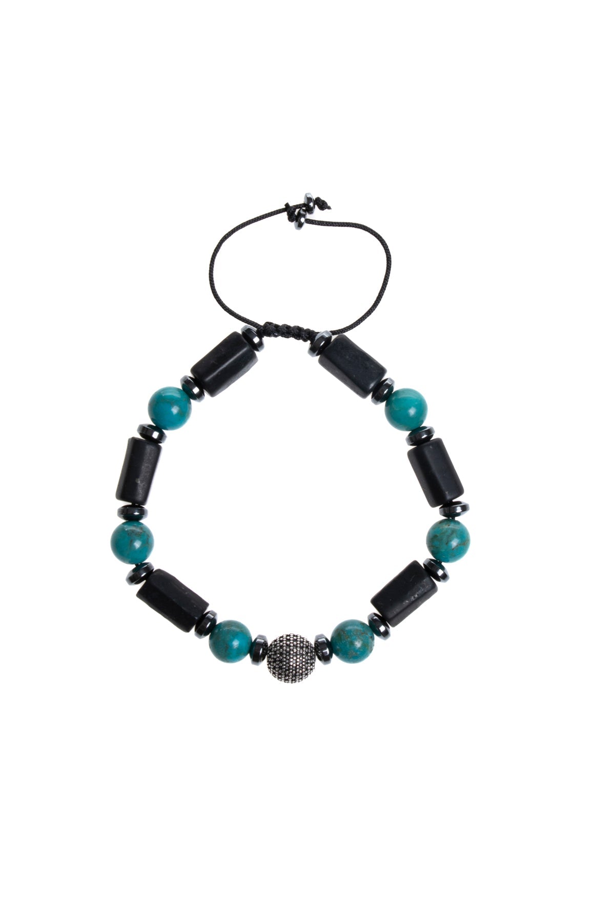 Sertifikalı Turkuaz, Şungit, Hematit Gümüş Aparat Makrome Doğal Taş Bileklik
