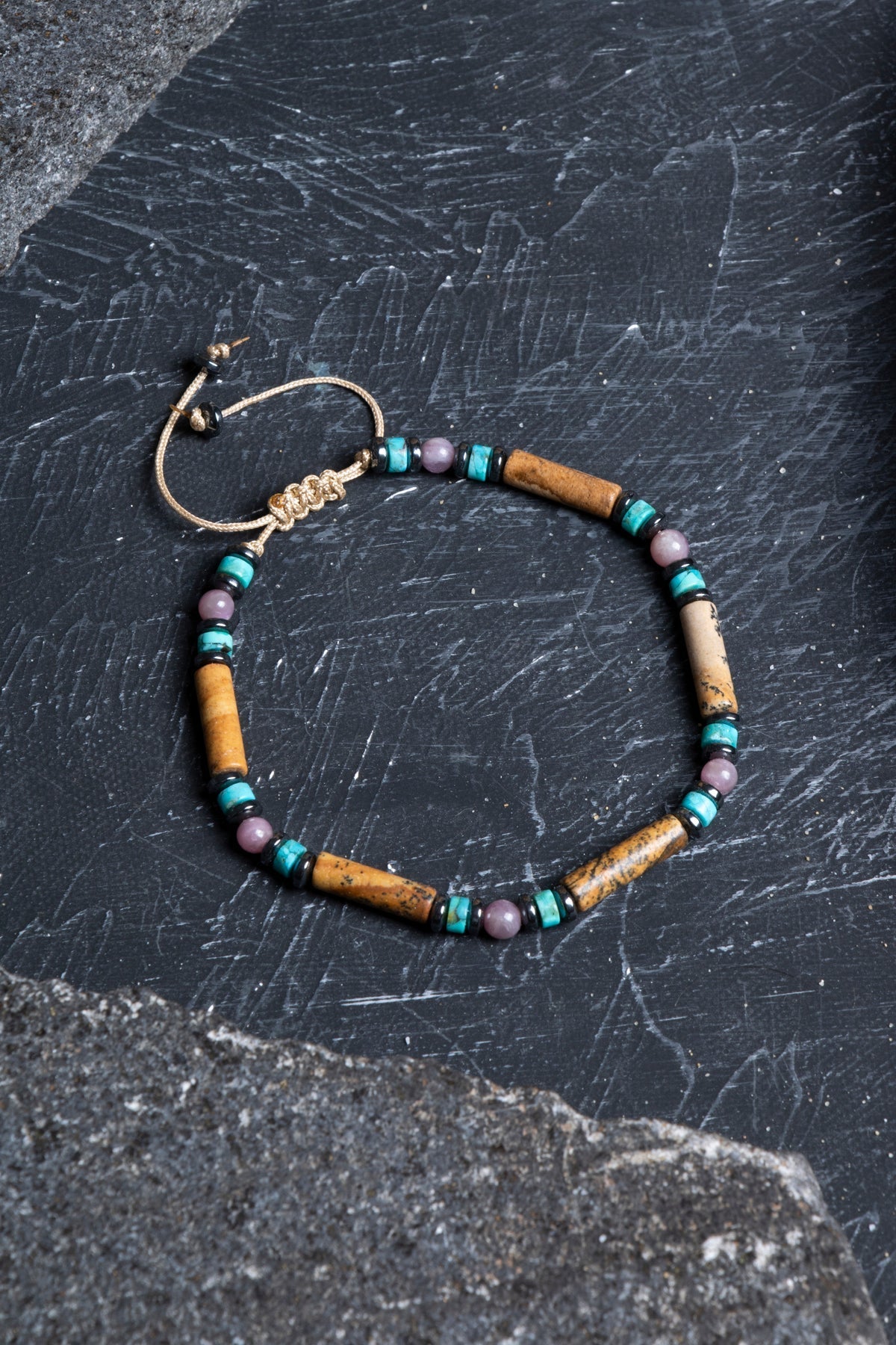 Sertifikalı Yakut, Jasper, Turkuaz Doğal Taş Makrome Bileklik