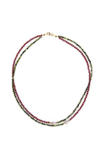 Sertifikalı Yeşim, Lal, İnci Fasetli Doğal Taş Kolye