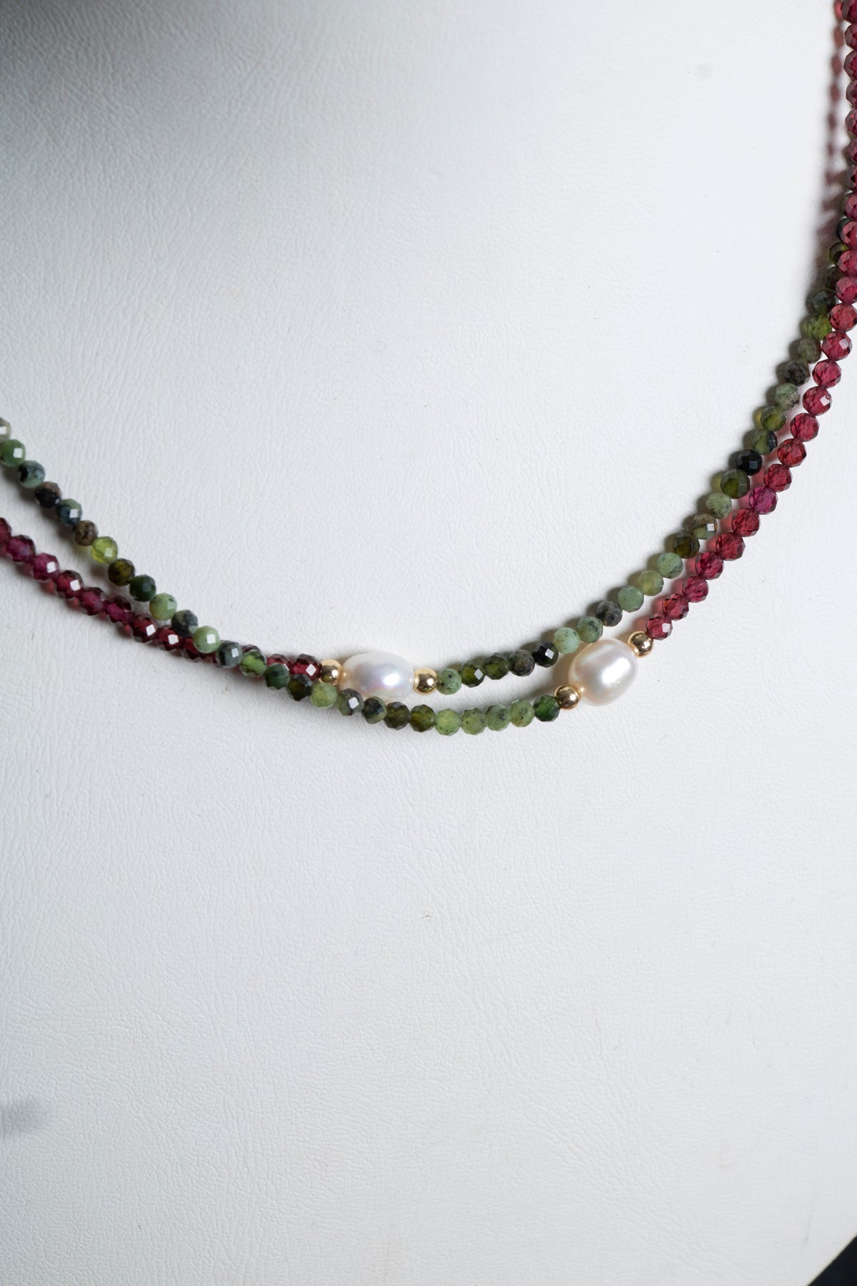 Sertifikalı Yeşim, Lal, İnci Fasetli Doğal Taş Kolye