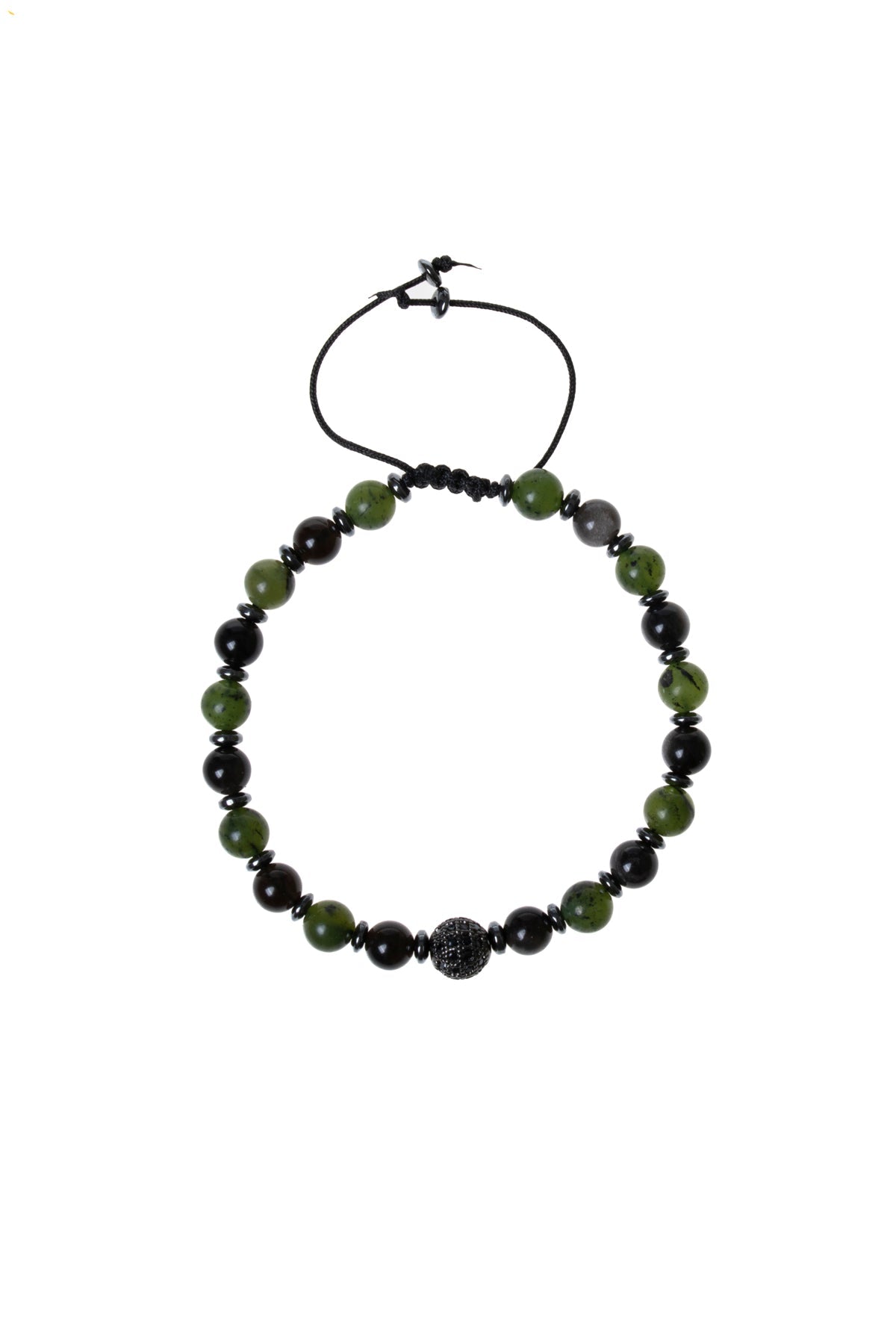 Sertifikalı Yeşim, Obsidyen, Hematit Zirkon Aparat  Doğal Taş Makrome Bileklik