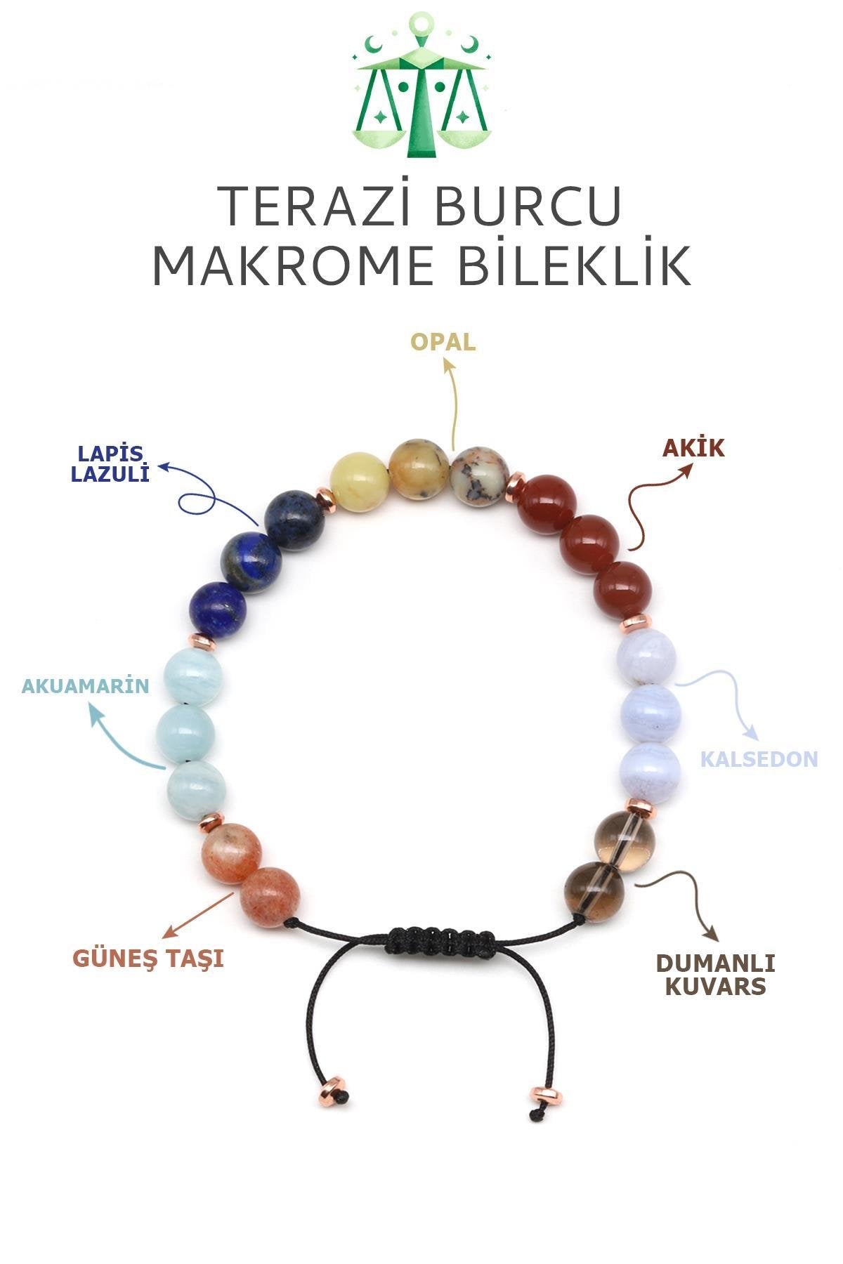 Sertifikalı Terazi Burcu Doğal Taş Makrome Bileklik