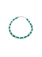 Yeşil Akik - Ay Taşı 4mm Doğal Taş Bileklik Gümüş Kapama